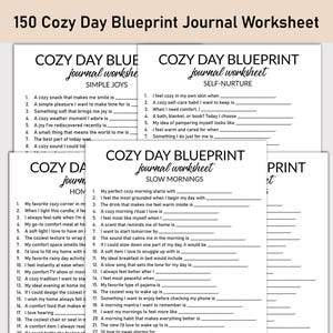Foglio di lavoro stampabile "Cozy Day Blueprint", diario stampabile, domande a risposta multipla, quaderno di lavoro per un diario di vita lenta, consapevolezza, cura di sé