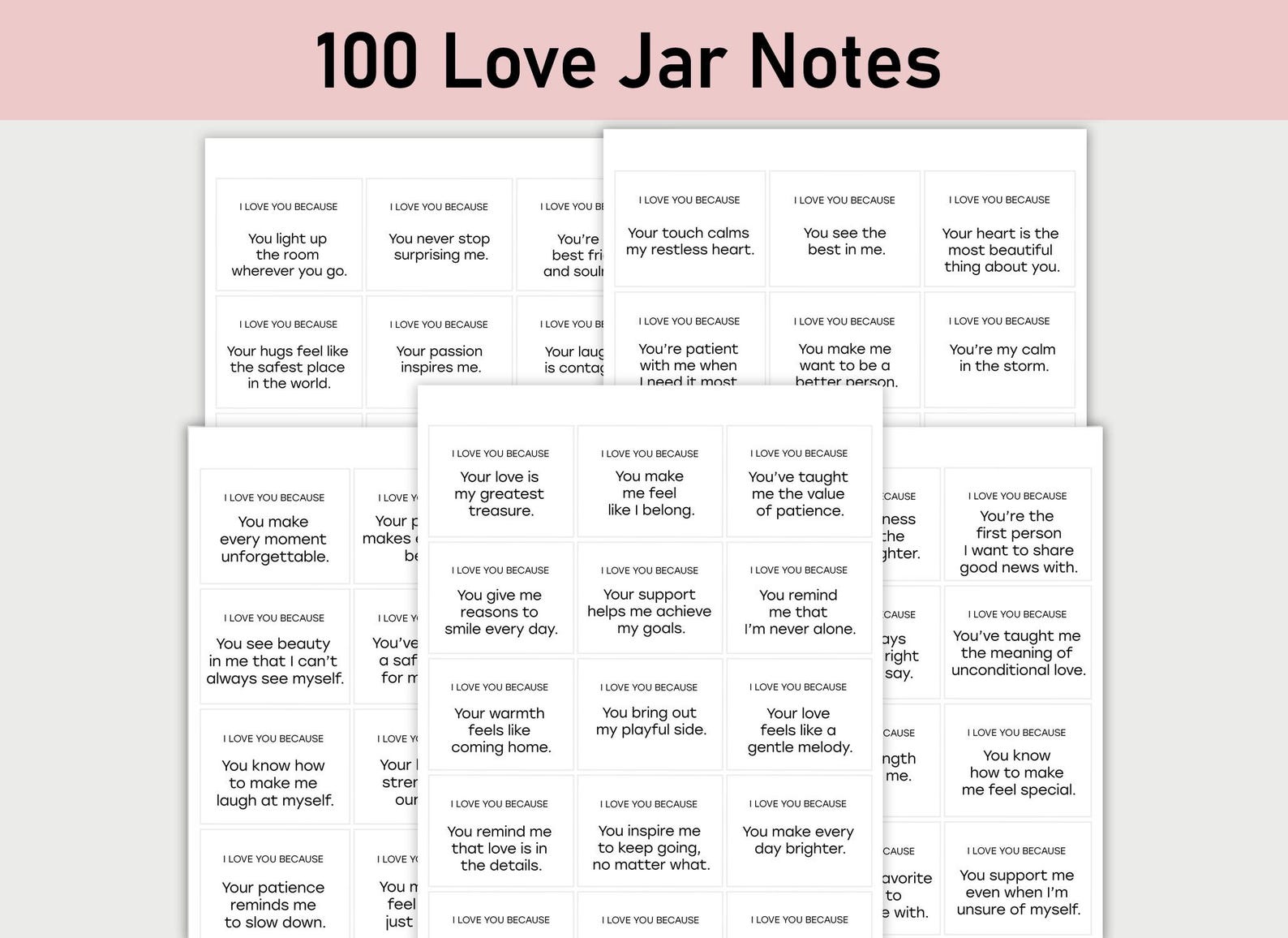 100 Love Notes, Love Jar Printable, Couple, Relationship, DIY ...