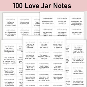 100 notas de amor, tarro de amor imprimible, pareja, relación, bricolaje, día de San Valentín, matrimonio, regalo de aniversario, cartas de amor, te amo porque