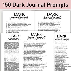 150 Dark Journal Prompts, Journal Prompts, Healing, Printable, Journal, Minimalist, Reflections, Forgiveness, Heal, Truth, Shadow Work