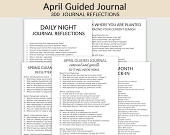 Diario guiado de abril (300 páginas), paquete de diario de abril, páginas imprimibles, renovación y crecimiento, reflexiones, gratitud, diario mensual
