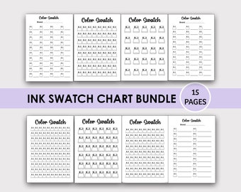 Color Swatch Chart Bundle, Printable, Blank Color Swatch, Journal, Ink ...