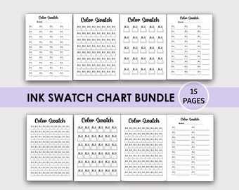 Ink Swatch Chart Bundle, Color Swatch Printable, Blank Ink Bottles, Journal, 25, 50, 75, 100, Alcohol Marker, Paint, Pencils, Fountain Pen