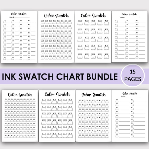 Ink Swatch Chart Bundle, Color Swatch Printable, Blank Ink Bottles, Journal, 25, 50, 75, 100, Alcohol Marker, Paint, Pencils, Fountain Pen