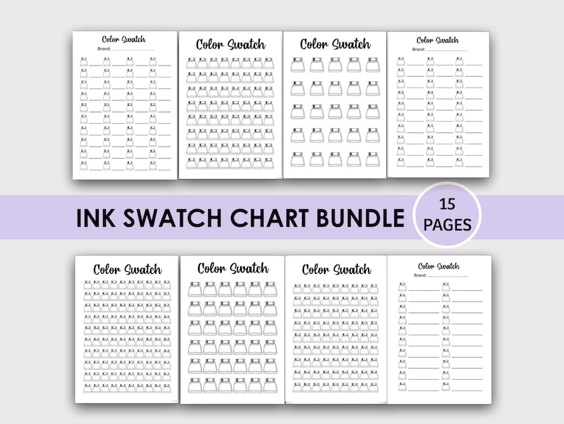 Printable Inky Ink Swatch Chart Bundle, Color Swatch Printable, Blank Ink Bottles ...