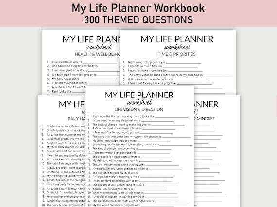 My Life Planner Workbook, Journal Printable, Fill-in-the-Blank Questions, Self-Improvement Worksheets, Time Management, Goal Setting