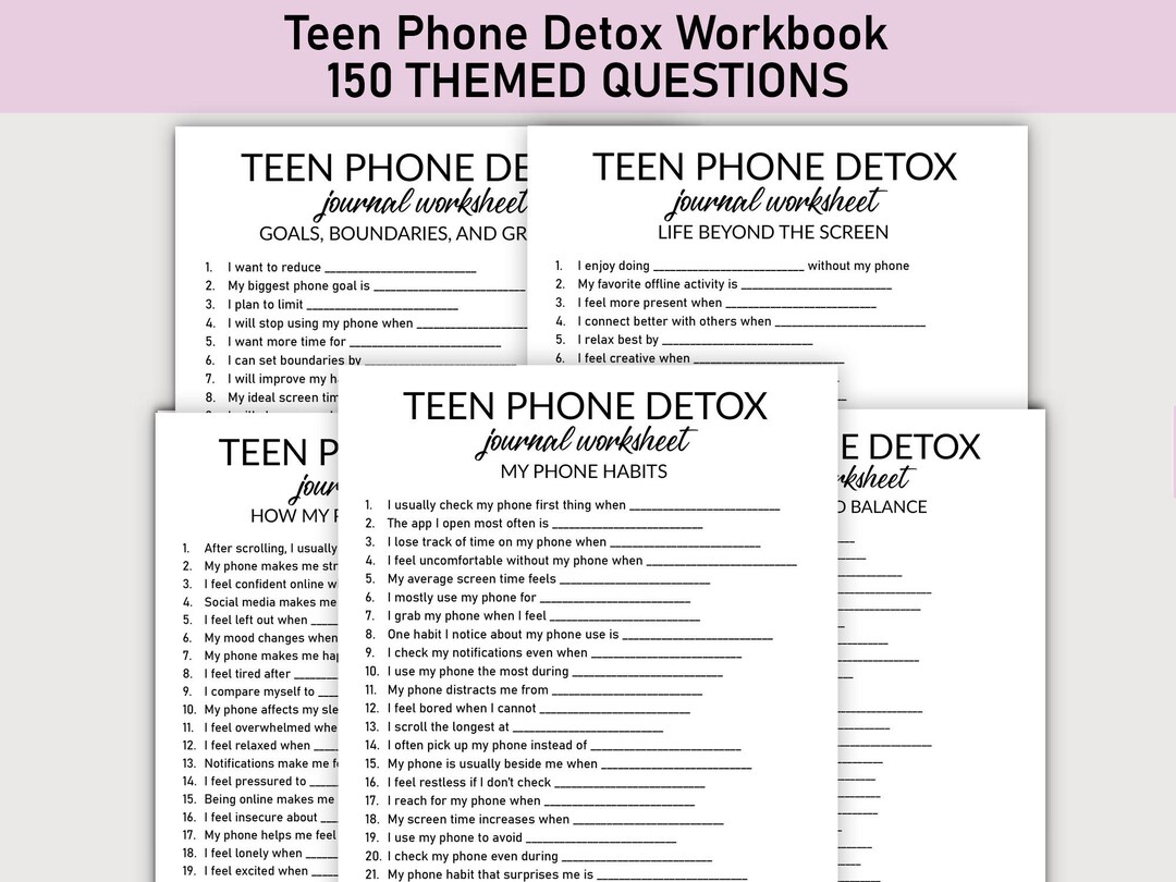 150 Teen Phone Detox Workbook, Printable, Journal Worksheet, Screen ...