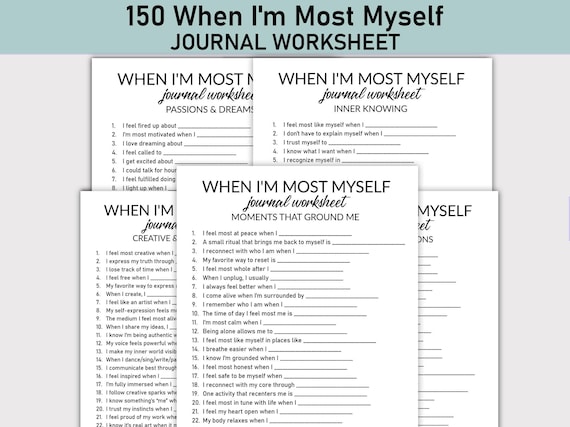 When I'm Most Myself Printable Worksheet, Journal Printable, Fill-in-the-Blank Questions, Self-Discovery  Journal Workbook, Mental Wellness