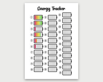 Energy Tracker, Instant Download Printable, Planner, Journal Page, Daily Planner, Battery, Wellness