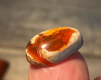 Mexican Cantera Fire Opal in Ryolite Matrix! Mexican Fire Opal! Oval Teardrop Fire Opal Cabochon! Please See Description for Details!