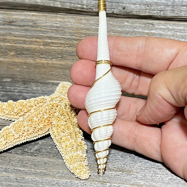 White Spindle Sea Shell Pendant! Wire Wrapped Shell Pendant!Please See Description for Details!