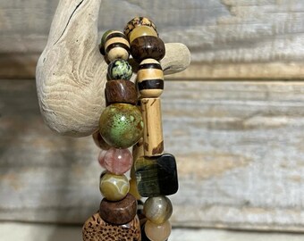 Multi Colored Stackable Stretch Bracelet! Mixed Variety of Natural Beads! Beaded Bracelets!