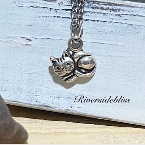 Curled up Silver Kitty Cat Pendant Necklace! Please See Description for Details!