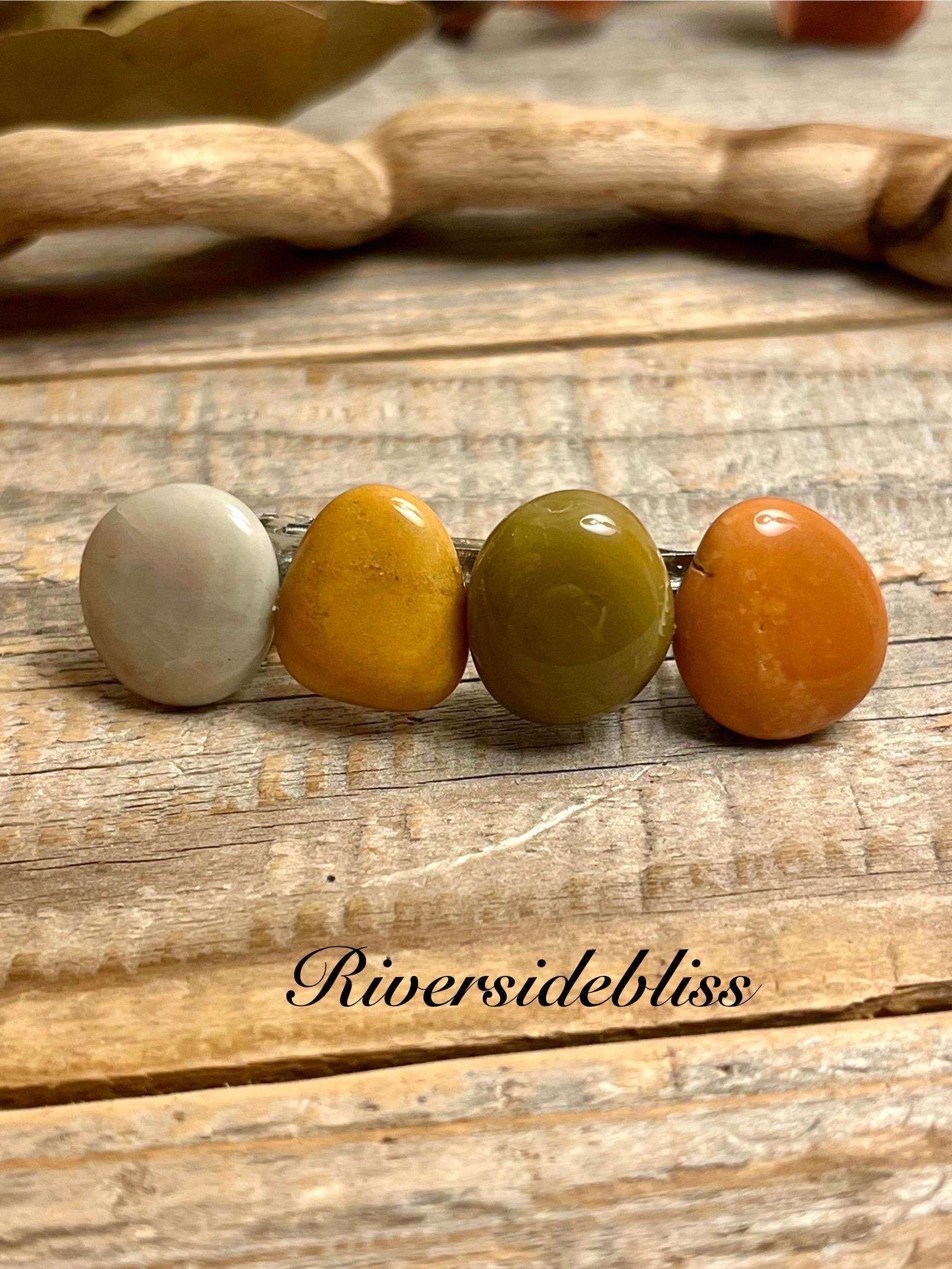 Jasper Ocean Stone Barrette: Multi Colored Polished Stones French Style Hair Clip!