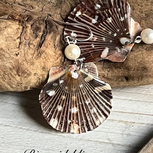 Pixie Scallop Shell Earrings with Freshwater Pearls! Coastal Jewelry