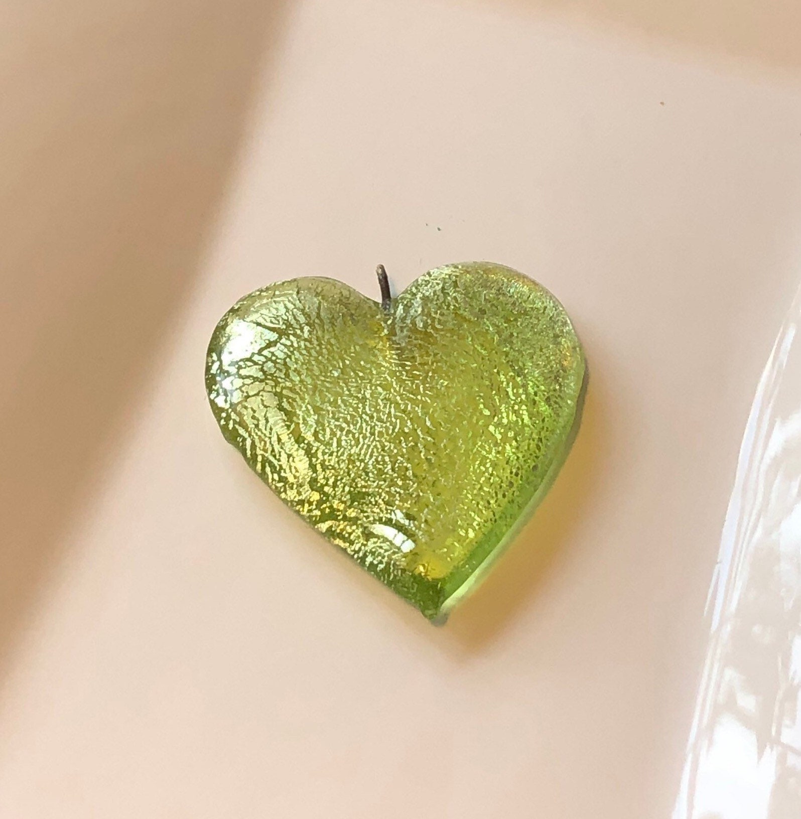 Green Heart Foil Lampwork Glass Pendant Green Glass Heart Etsy Denmark