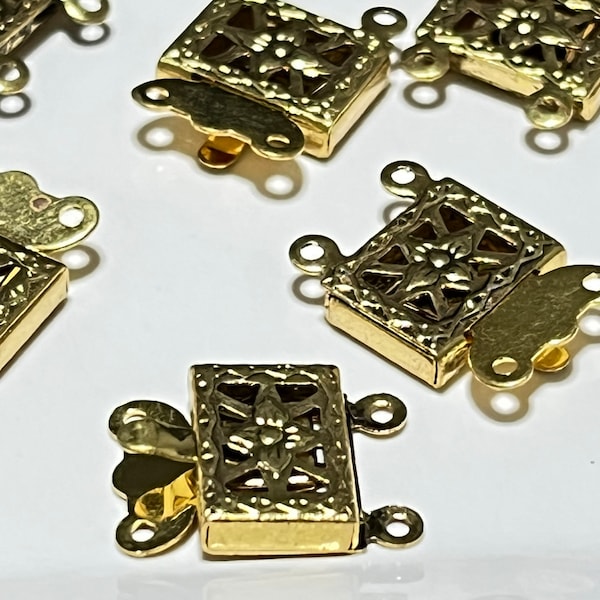 Set of 10 Double Strand Gold Filigree Box Clasps! 10 x 15mm Flower Filigree Clasps! Please See Description for Details!