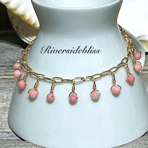 Angel Coral Beaded Bracelet: Gold Chain, Soft Pink Coral Beads