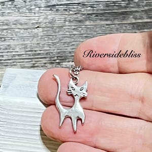 Silver Cat Charm Pendant Necklace - Stainless Steel Chain