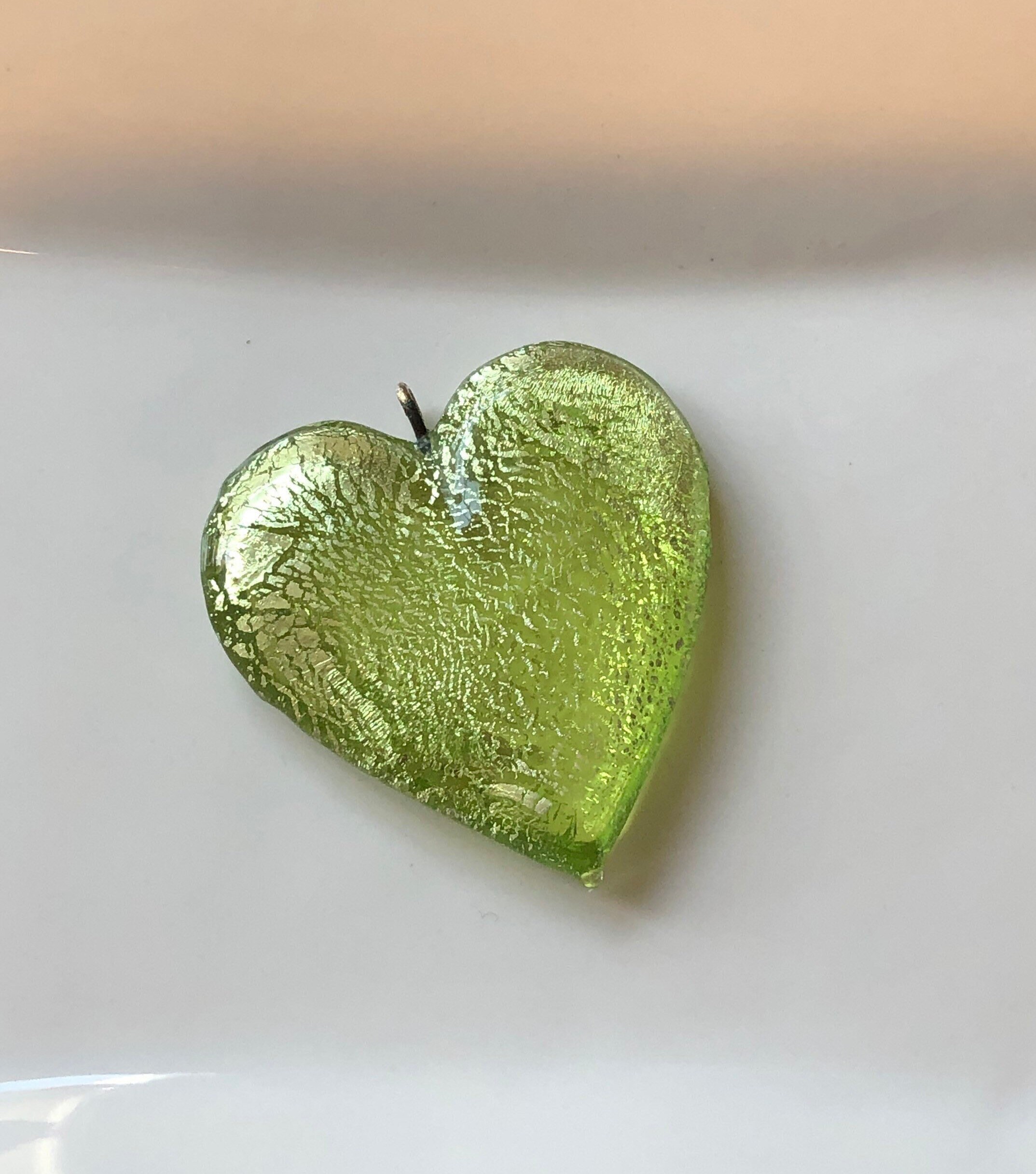 Green Heart Foil Lampwork Glass Pendant Green Glass Heart Etsy Denmark