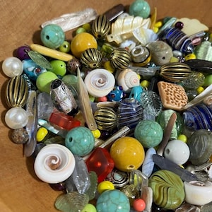 Mixed Beads Lot: Stone, Shell, Glass, Pearl, Acrylic - 1 lb