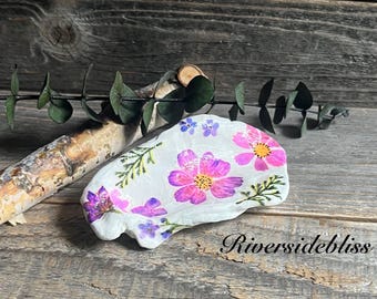 Decoupaged Oyster Shell Jewelry Dish: Pink Floral Trinket Holder
