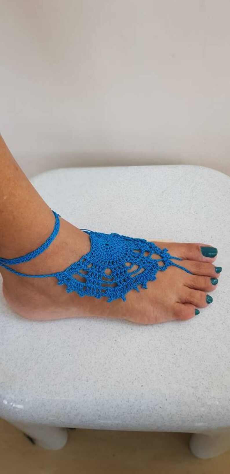 Striking blue barefoot sandals for beach wedding loungewear garden party