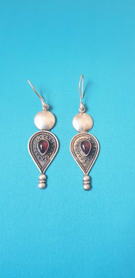 Vintage 925 silver earrings with garnet | Etsy