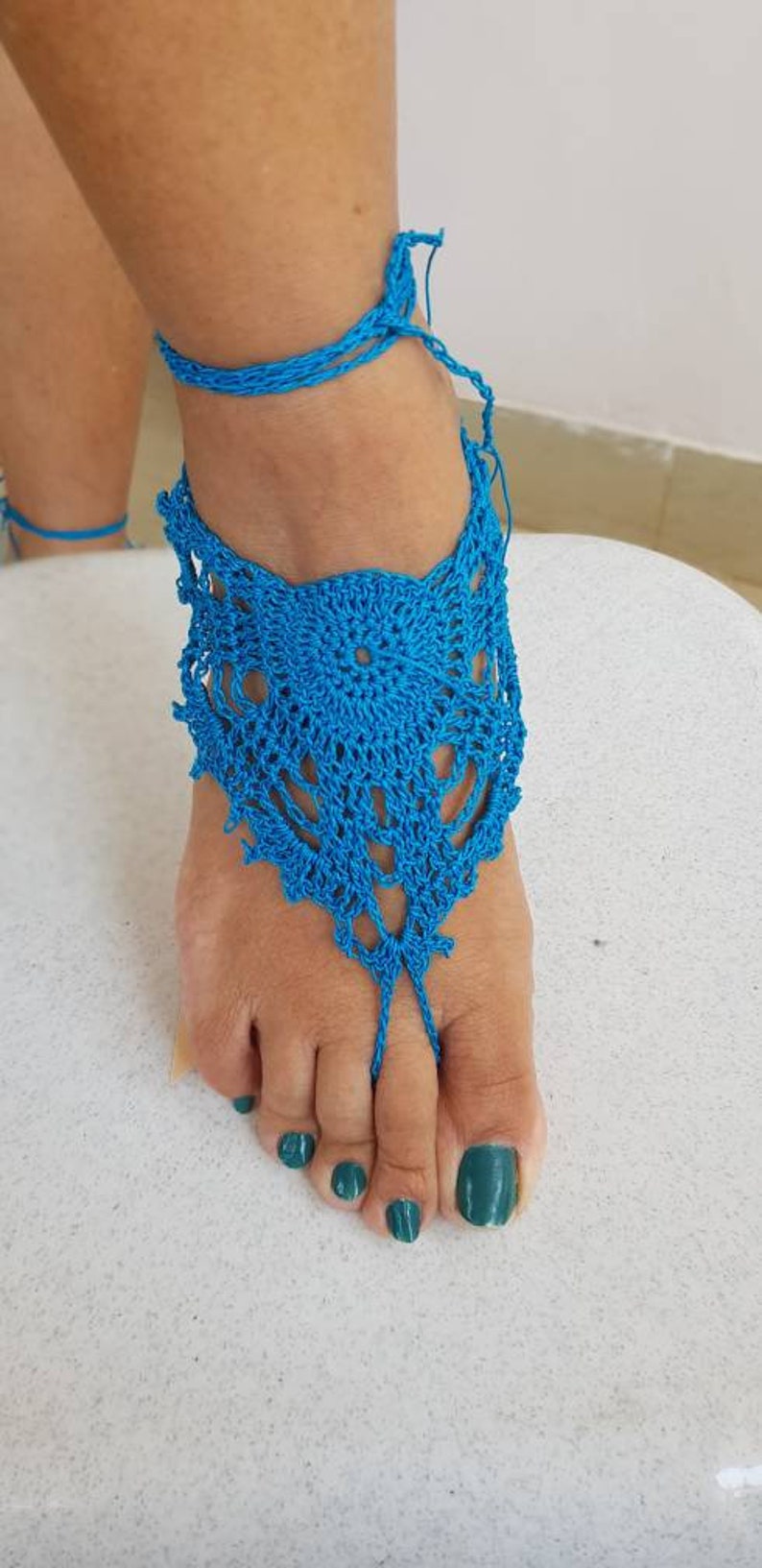 Striking blue barefoot sandals for beach wedding loungewear garden party