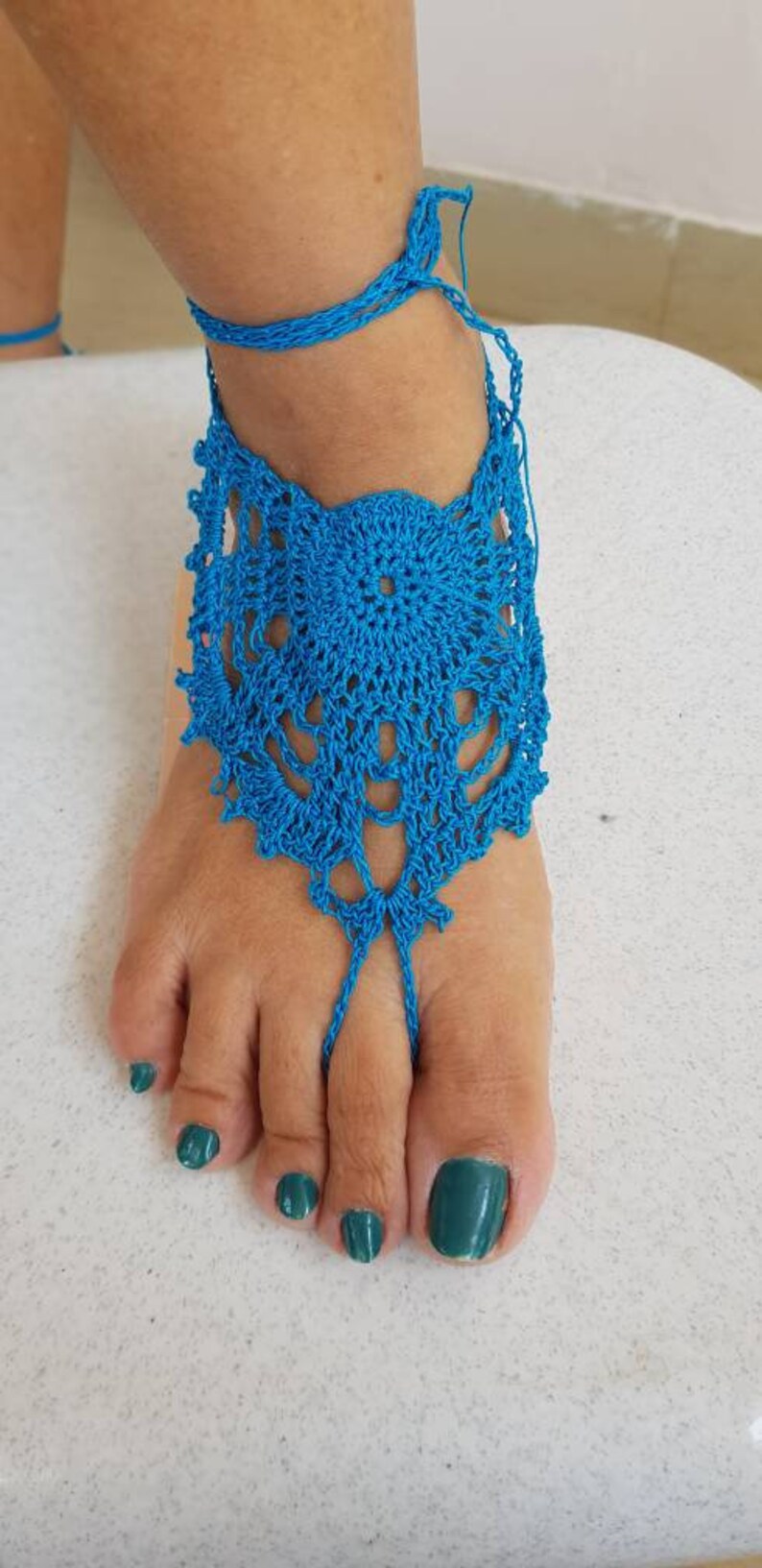 Striking blue barefoot sandals for beach wedding loungewear garden party