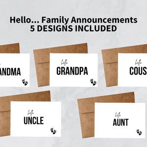 Carte familiale d'annonce de grossesse, bonjour grand-mère, bonjour grand-père, grossesse des grands-parents, téléchargement immédiat, bonjour tante, vous êtes un oncle, bébé