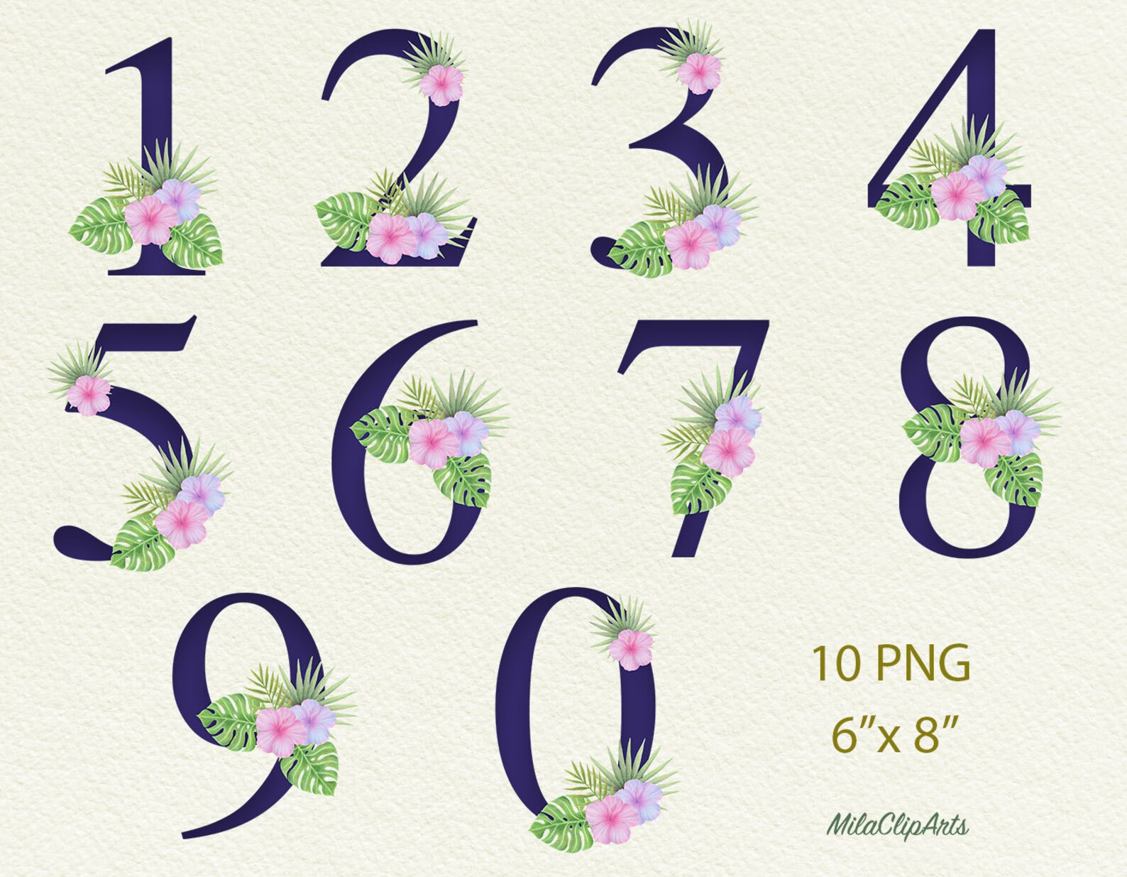 Floral Numbers clipart Numbers with Tropical flowers Floral Etsy