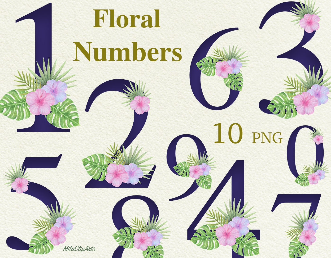 Floral Numbers clipart Numbers with Tropical flowers Floral Etsy