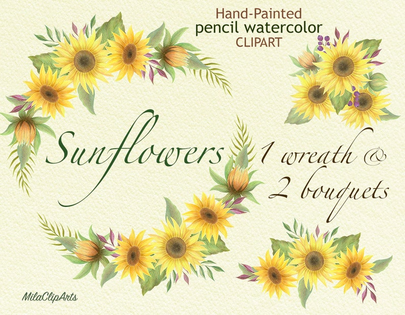 Sunflowers clipart Bouquets sunflowers Wreath sunflowers ...