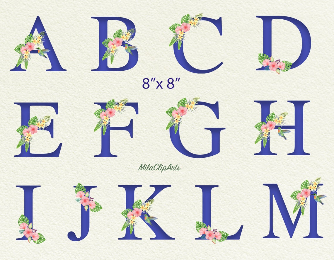 Alphabet clipart Letter with Tropical bouquets Floral | Etsy