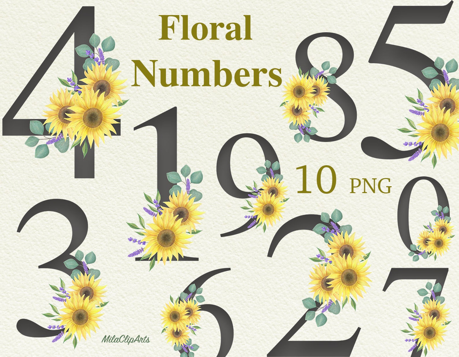 Numbers clipart Number with Sunflower Floral Numbers Etsy