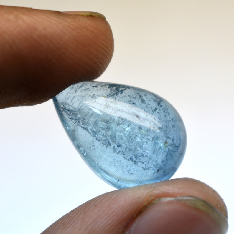 Natural Blue Aquamarine Pear Shape Cabochon Loose Gemstone for Ring ...