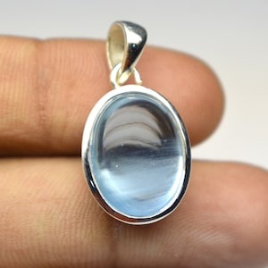 Amazing Blue Aquamarine 925 Silver Pendant. High Quality Crystal Jewelry. Rare One Of A Kind Tourmalinated Quartz Necklace