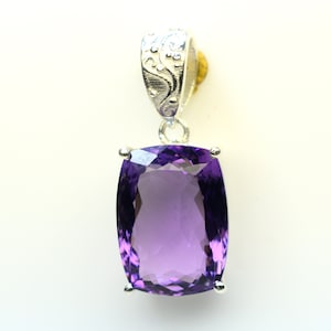 Natural Amethyst Pendant-Handmade Silver Pendant-925 Sterling Silver Pendant- Octagon Amethyst Pendant-Gift for her-Anniversary Pendant