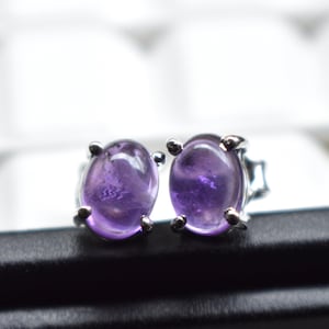 Natural Amethyst Stud Earring-Amethyst Birthstone Earrings-Purple Amethyst Stud Earring-925 Silver Oval Amethyst Stud-Teardrop Stud Earrings