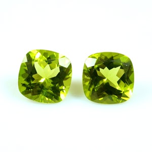 4.62 cts natural Green Peridot cushion 8 mm pair ,Unheated genuine Loose gemstone , Loose Gemstone For Jewelry At Wholesale Price
