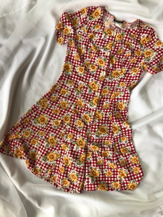 90s Floral romper vintage sunflower dress size lar