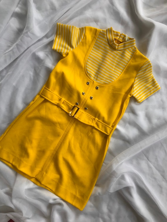 Vintage yellow 60s striped dress size small