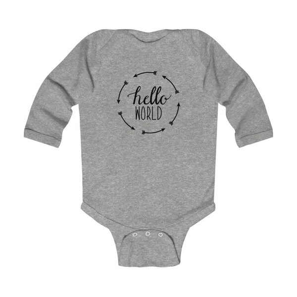 Hello World Infant Long Sleeve Bodysuit | New Baby Announcement | New Baby Onesie