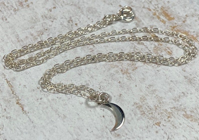 Crescent Moon Sterling Silver Necklace Moon Necklace Silver Half-Moon Pendant