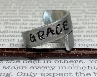 GRACE Aluminum Ring - "GRACE" Stamped- Aluminum Ring - Size 6-8 -Christian Ring