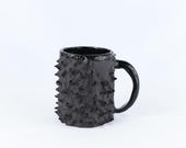 Black Spiky Ceramic Mug | Dark Sculptural Coffee Cup