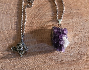 Amethyst necklace, natural stone necklace