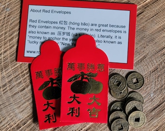 Feng Shui Lucky Chinese Coins and Lucky Red Envelope