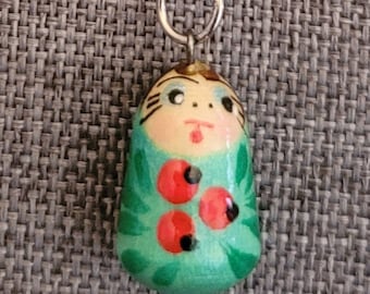 Nesting Doll Pendant Necklace - Hand painted and Hand Carved